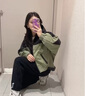 AEMAPE洋氣女士短外套2025春秋季新款小個(gè)子短款夾克上衣連帽寬松女款 軍綠色 L (105-115斤拍) 曬單實(shí)拍圖