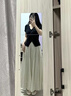 PMOG黑色裙褲女夏季薄款高腰寬松冰絲垂闊腿褲百褶a字小個子半身裙 奶杏色 L  (100-115斤) 曬單實拍圖