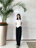 香影【伊士曼二醋酸】米白天絲棉長褲女2025夏裝新款闊腿直筒褲子 黑色 S 155/80A/85-95斤 曬單實拍圖