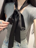 班迪猴絲綢黃色腰帶女新款純色絲巾發(fā)帶女搭配襯衫連衣裙子加長(zhǎng)領(lǐng)帶古風(fēng) 1#黑色 曬單實(shí)拍圖