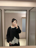 MsShe【三件套蕾絲打底衫衛衣闊腿褲套裝】大碼女裝2025秋裝胖mm巨顯瘦 【三件套】黑色現貨 4XL 曬單實(shí)拍圖