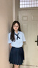 柏潮藍色襯衫上衣+高腰百褶裙套裝女日系學院風甜美減齡jk制服兩件套 藏青色百褶裙 【有安全褲】 XL【建議120-135斤】 曬單實拍圖