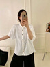 芭芙達妮2025新款法式感白色短袖襯衫女裝夏季薄款寬松顯瘦泡泡袖上衣襯衣 【白色】 45 55kg/M 曬單實(shí)拍圖