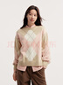 森馬（Semir）森柔|毛衣女冬菱形格撞色落肩圓領(lǐng)寬松套頭衫慵懶學(xué)院風(fēng)毛衫 紅咖色調(diào)00365 S 曬單實(shí)拍圖