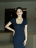 TOMMY HILFIGER【U領(lǐng)金屬扣】25夏季女裝氣質(zhì)修身顯瘦針織長(zhǎng)裙連衣裙43864 藏青色C1G S 曬單實(shí)拍圖