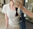 南木熊短袖女正肩純棉t恤女士夏季女裝修身潮流辣妹顯瘦上衣夏季服裝 淺灰短袖L碼【85-105斤】 曬單實拍圖