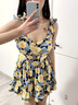 GIOIO泳衣女黃色碎花連體泡溫泉顯瘦遮肉海邊沙灘度假保守微胖女孩泳裝 時(shí)尚連體泳衣女【80-120斤】 曬單實(shí)拍圖