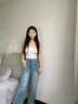俞兆林天絲淺色刺繡闊腿牛仔褲女夏季薄款高腰寬松大碼胖mm顯瘦冰絲直筒 復古藍[小個(gè)子] M 【95-105斤】 曬單實(shí)拍圖