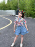 喜雅萌港風(fēng)復(fù)古女童牛仔套裝六一演出服裝兒童啦啦隊花襯衫幼兒合唱表演 花色1 女款套裝 120cm 曬單實拍圖