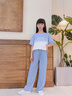 優(yōu)優(yōu)1點（Yoyo one）女童夏季套裝2025新款洋氣兒童韓版夏裝炸街大童牛仔喇叭褲兩件套 18897藍(lán)漸變短袖13131喇叭褲 160 160cm 曬單實拍圖