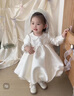 G.DUCKKIDS女寶寶周歲公主裙生日禮服花童婚紗蓬蓬裙2025春秋新款高端連衣裙 米白色 80 cm 曬單實(shí)拍圖