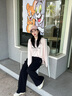 Teenie Weenie【涼感】小熊休閑褲女2025年夏季新款寬松直筒休閑長褲冰絲褲 黑色 S 曬單實(shí)拍圖