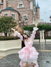 云薔嗚呼大裙子lolita 如心法式花嫁抹胸連衣裙成人禮生日洋裝洛麗塔 粉色吊帶裙+外披拖尾 （送裙撐） M 【建議85-105斤】 曬單實(shí)拍圖