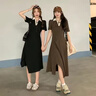 VEOX撞色polo領(lǐng)系連衣裙女2025夏季新款收腰顯瘦學(xué)生休閑不規則中長(cháng)裙 咖色 S 60-85斤 曬單實(shí)拍圖