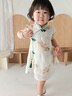 班喜迪女童旗袍連衣裙夏季中國風(fēng)漢服周歲寶寶禮服洋氣兒童公主裙子夏裝 米色 90 曬單實(shí)拍圖