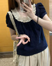 漫蔻依夏季新款學(xué)院風(fēng)軟妹甜美蕾絲花邊襯衫上衣女學(xué)生韓版百搭短袖襯衣 藏青色 M 【關(guān)注店鋪送小禮物】 曬單實(shí)拍圖