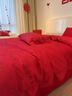 LUOLAI羅萊出品大紅婚慶結婚四件套純棉100全棉新婚輕奢刺繡被套床定制 吾家有喜-紅色 床單款 1.8m四件套 曬單實(shí)拍圖
