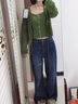 闊色（kuose）v領(lǐng)鏤空針織衫吊帶背心兩件套裝女2025新款綠色開春穿搭上衣 綠色針織衫4006(夏季冰爽絲) L 曬單實(shí)拍圖