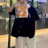 凰梡夏季男士短袖襯衫日系潮流冰絲襯衣外套潮牌休閑薄款男生上衣寬松 黑色 XL 曬單實拍圖