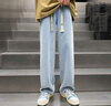 Shelley Jones加絨牛仔褲男士秋季新款韓版褲子潮流寬松港風(fēng)學(xué)生休閑闊腿長(cháng)褲男 淺藍色常規款 XL 曬單實(shí)拍圖