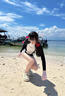 鉑吶苓泳衣女2025夏季分體長(cháng)袖泳裝純欲顯瘦學(xué)生泡溫泉游泳沖浪潛水服 潛水服黑白色【長(cháng)袖上衣+短褲】 均碼 85-120 曬單實(shí)拍圖