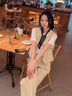 拉夏貝爾（La Chapelle）杏色輕奢感小香風(fēng)馬甲套裝女2025夏氣質(zhì)休閑T恤闊腿褲三件套 亞麻色 M 115斤內(nèi) 曬單實(shí)拍圖