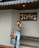BASIC HOUSE/百家好美式彎刀褲女2025春季高腰直筒顯瘦蘿卜牛仔褲 牛仔藍(lán) XL 曬單實(shí)拍圖