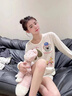 減齡可愛(ài)狗狗印花防曬罩衫長(zhǎng)袖t恤女春夏季寬松慵懶風(fēng)高級(jí)感上衣 杏色 M 曬單實(shí)拍圖