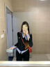 LDBE學(xué)院風(fēng)假兩件長袖t恤女春秋寬松拼接格子設(shè)計感polo領(lǐng)上衣內(nèi)搭潮 黑色 M 【90-110斤】 曬單實拍圖