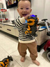 DISNEY迪士尼寶寶套裝男女孩春裝休閑兩件裝兒童長(cháng)袖衣服嬰兒春秋POLO黑白條配咖褲73 cm 曬單實(shí)拍圖