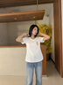 真維斯（JEANSWEST）v領t恤女2025夏季新款純棉短袖女韓版潮流小個子寬松正肩短袖上衣 白色 毛絨花口袋_K_ 2XL 曬單實拍圖