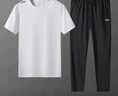 李寧（LI-NING）運(yùn)動(dòng)套裝男女同款冰絲休閑短袖t恤運(yùn)動(dòng)褲子男夏季服飾跑步健身衣 白色速干短袖+黑色平口冰絲褲 L/175 曬單實(shí)拍圖