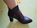 啄木鳥(niǎo)真皮網(wǎng)紗高跟涼靴女2025新款春秋季粗跟尖頭涼鞋女 黑色 37 曬單實(shí)拍圖