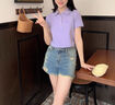 NAOTIEA納奧蒂爾小帆船短袖T恤上衣女2025夏季新款休閑寬松顯瘦POLO襯衫 香芋紫 4XL （建議140-150斤） 曬單實(shí)拍圖