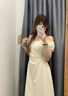 微光里白色連衣裙子女2025新款氣質海邊度假法式方領a字長裙初戀小白裙 奶杏色 S 【尺碼偏小，建議拍大一碼】 曬單實拍圖