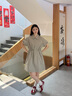 森馬（Semir）連衣裙女翻領(lǐng)燈籠袖鹽系休閑風(fēng)2025新款夏季防曬收腰短裙戶(hù)外 土灰綠40964 S 曬單實(shí)拍圖