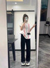 羅蒙（ROMON）窄版直筒褲女夏季高腰闊腿褲子女垂感百搭西裝休閑褲拖地長(zhǎng)褲薄款 黑色#后松緊【九分褲】 S /26   推薦[88-95斤] 曬單實(shí)拍圖
