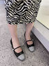NINE WEST/玖熙粗跟瑪麗珍女鞋2025秋新款法式甜美一字扣帶亮片拼接單鞋 黑/銀 34 (220mm) 曬單實(shí)拍圖