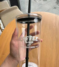 星巴克杯子新款簡約玻璃杯吸管杯高硼硅玻璃咖啡杯水杯 585ml黑色 曬單實拍圖