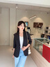 AEMAPE薄款條紋西裝外套女2025夏季新款職業(yè)裝七分袖通勤女士西服套裝裙 單件黑色西裝 M [90斤-99斤] 曬單實拍圖
