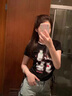衣然呈品設計感韓版短袖T恤女夏季新款蕾絲花邊貓咪辣妹風(fēng)時(shí)尚短款半袖女 黑色 M 【建議90-110斤】 曬單實(shí)拍圖