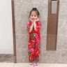 迪士尼（Disney）東北大花女童睡衣兒童夏季男童寶寶花衣服連體棉綢睡衣兒童中國風(fēng) 熱售紅色 大花 80 身高70-80cm年齡1-2歲 曬單實(shí)拍圖