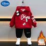迪士尼（Disney）男童加絨套裝新款寶寶衣服秋冬兒童衛(wèi)衣韓版中小童保暖連帽兩件套 酒紅色熊貓掛件套裝（加絨） 120 碼 建議4-5歲 體重35-40斤 曬單實(shí)拍圖