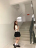 FSHE2025法式碎花半身裙女夏季松緊腰拼接a字短裙蝴蝶印花休閑百褶裙 黑色 L 曬單實拍圖