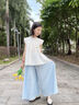 優(yōu)優(yōu)1點(diǎn)（Yoyo one）女童套裝夏季薄款兒童2025新款夏裝裙褲洋氣連衣裙中大童冰絲裙子 白色上衣配珍珠胸針 160 160cm 曬單實(shí)拍圖
