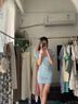 萬欣兒辣妹性感短袖T恤連衣裙女夏季小個子純欲包臀短裙風(fēng)情萬種的裙子 藍色 M (95-105斤) 曬單實拍圖
