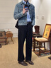 Foss Phil三本針休閑褲男士春秋季寬松潮款垂感寬松直筒闊腿西裝長(cháng)褲子 FRQP-YK22黑色 M 【建議95-110斤】 曬單實(shí)拍圖