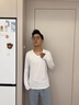 貓人V領(lǐng)莫代爾棉春秋季2025新款男士長(zhǎng)袖t恤打底衫薄款上衣 白色 XL 【135~150斤合身】 曬單實(shí)拍圖