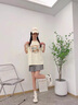 真維斯（JEANSWEST）純棉t恤女夏季新款純棉寬松休閑百搭洋氣小眾半袖打底短袖上衣女 米色 奶茶的浪漫 XL 曬單實(shí)拍圖