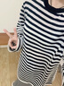 MO&Co.針織衫美麗諾條紋毛衣寬松落肩 黑白條色 S 160 曬單實(shí)拍圖